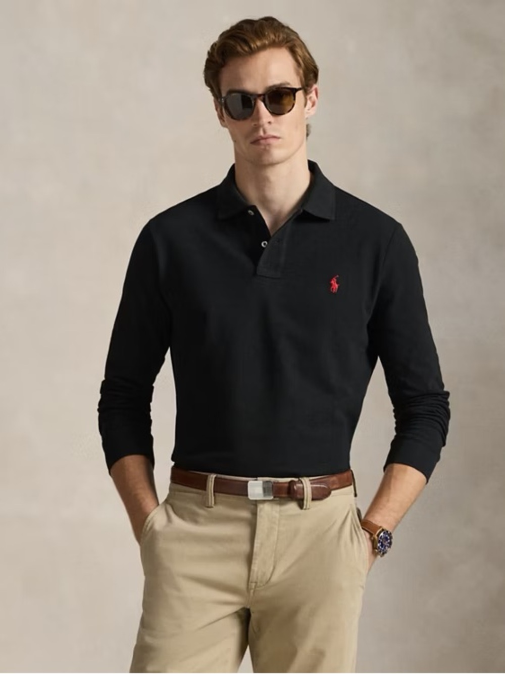 Ralph Lauren Black Long-Sleeve Polo with Red Pony